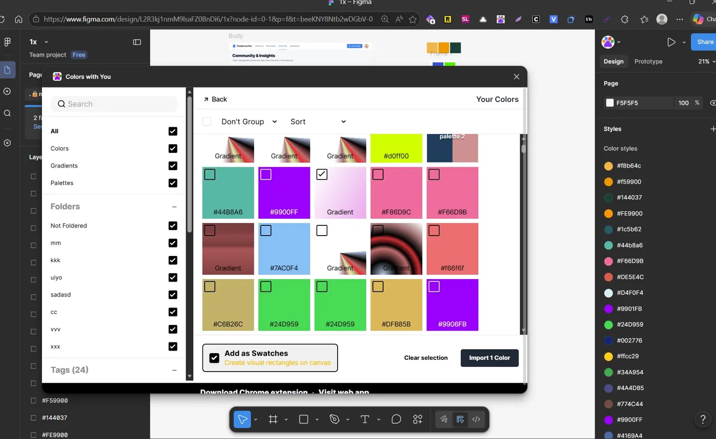 Figma plugin importing colors from a Colors with You folder